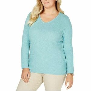 Karen Scott 0X Teal V Neck Sweater 1I12
